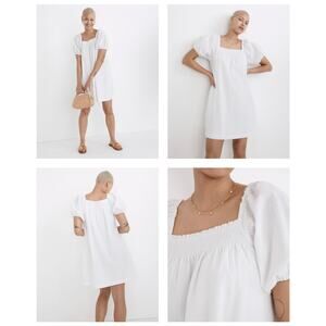 NWT Madewell Puff-Sleeve A-Line Mini Dress in White Seersucker Stripe Size XXL